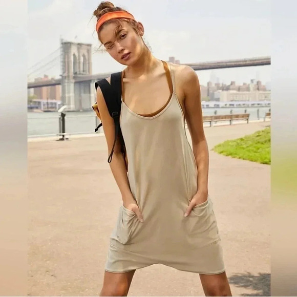 New Free People Movement Hot Shot Romper Onesie Kelp Taupe Tan XS - Picture 1 of 10